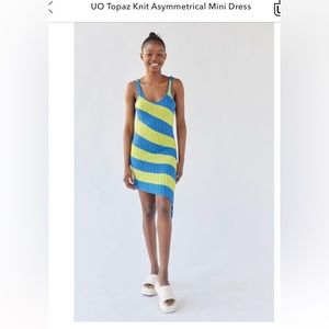 Urban Outfitters Blue and Lime Green Asymmetrical Knit Mini Dress